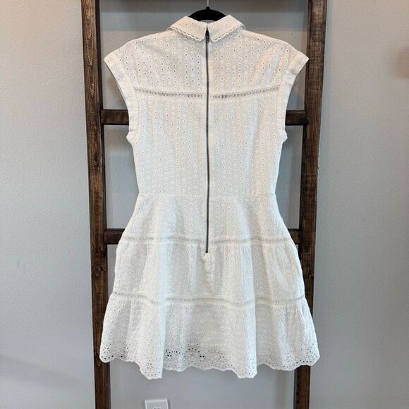 Alice + Olivia Mila Eyelet Dress 6 White Cotton Linen Twist Mini Bridal NWT - Picture 9 of 11